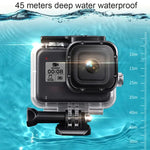 Vỏ bảo vệ chống nước 45m cho GoPro HERO8 Black kèm khóa, giá đỡ cơ bản & ốc vít & bộ lọc (Tím, Đỏ, Hồng) & tay cầm phao nổi & dây đeo & miếng chèn chống mờ, Vỏ HERO8 màu đen + Bộ lọc