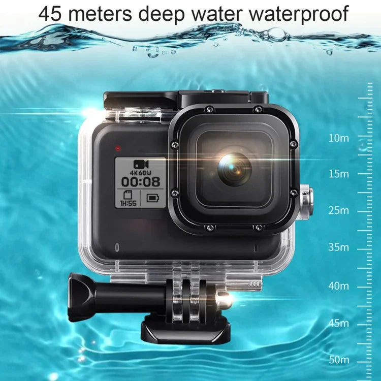 Vỏ bảo vệ chống nước 45m cho GoPro HERO8 Black kèm khóa, giá đỡ cơ bản & ốc vít & bộ lọc (Tím, Đỏ, Hồng) & tay cầm phao nổi & dây đeo & miếng chèn chống mờ, Vỏ HERO8 màu đen + Bộ lọc