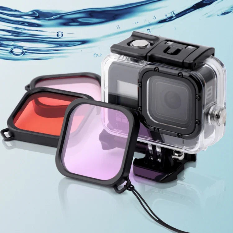 Vỏ bảo vệ chống nước 45m cho GoPro HERO8 Black kèm khóa, giá đỡ cơ bản & ốc vít & bộ lọc (Tím, Đỏ, Hồng) & tay cầm phao nổi & dây đeo & miếng chèn chống mờ, Vỏ HERO8 màu đen + Bộ lọc