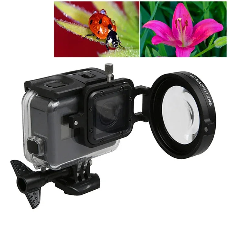 Dành cho GoPro HERO5 Camera hành động thể thao Ống kính macro 16X 58mm với bộ lọc cận cảnh, đế ống kính & vòng chuyển đổi & nắp bảo vệ ống kính & dây đeo tay chống mất & khăn lau