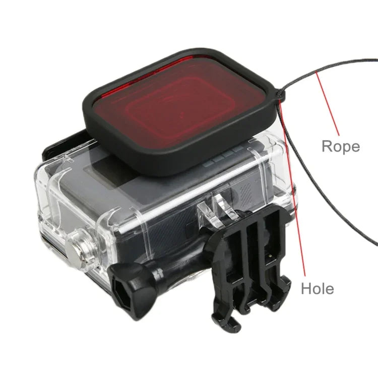 Vỏ bảo vệ chống nước 30m PC & ABS cho GoPro HERO5 + filter vuông đỏ cho ống kính kèm khóa gắn cơ bản & vít dài & dây đeo tay chống mất, Vỏ bảo vệ + Filter