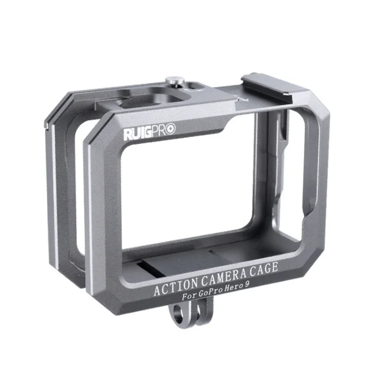 RUIGPRO Khung Bảo Vệ Viền Kim Loại Cho GoPro HERO10 Black / HERO9 Black với Đế Giày Đôi, Màu Bạc Xám