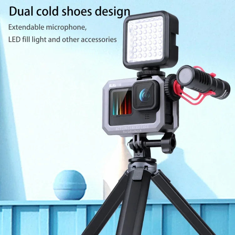 RUIGPRO Khung Bảo Vệ Viền Kim Loại Cho GoPro HERO10 Black / HERO9 Black với Đế Giày Đôi, Màu Bạc Xám