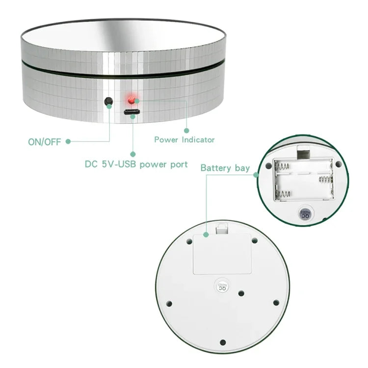 Gương xoay 360 độ 12cm, Giá đỡ trưng bày điện tử, Đạo cụ quay video, Tải trọng: 3kg, Gương đen 12cm, Gương trắng 12cm