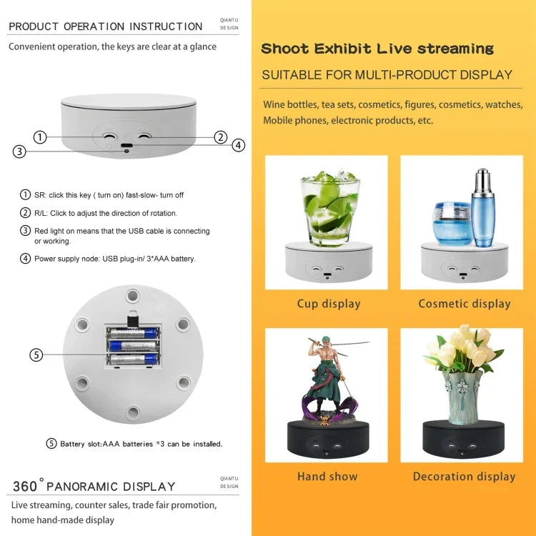 13cm Xiaoai Electric Rotating Turntable Display Stand Video Shooting Props Turntable, 13cm