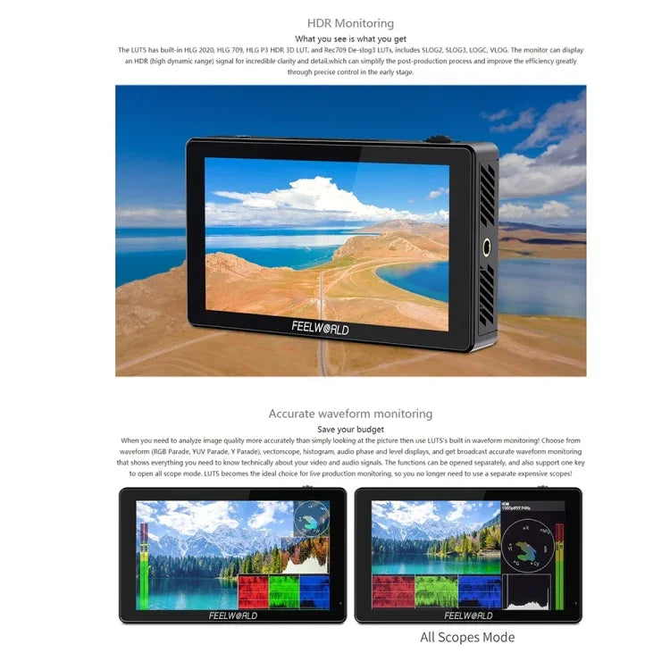Màn Hình Trường DSLR Cảm Ứng FEELWORLD LUT5 5.5 inch Độ Sáng Siêu Cao 3000nit, LUT5
