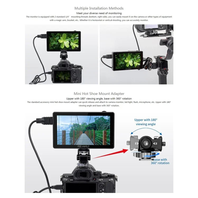 Màn Hình Trường DSLR Cảm Ứng FEELWORLD LUT5 5.5 inch Độ Sáng Siêu Cao 3000nit, LUT5