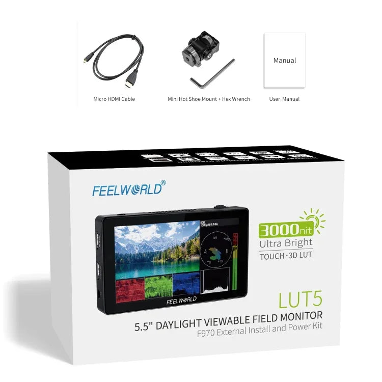 Màn Hình Trường DSLR Cảm Ứng FEELWORLD LUT5 5.5 inch Độ Sáng Siêu Cao 3000nit, LUT5