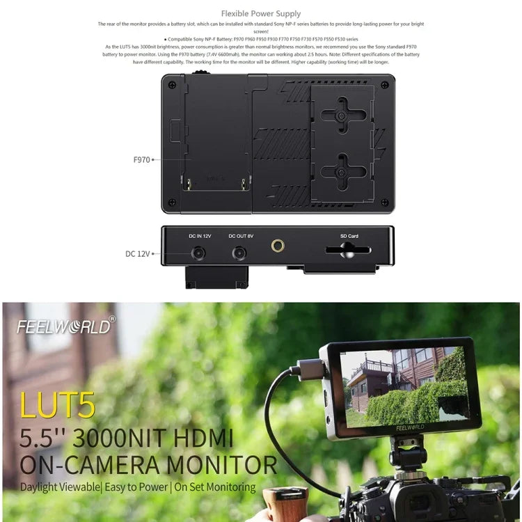 Màn Hình Trường DSLR Cảm Ứng FEELWORLD LUT5 5.5 inch Độ Sáng Siêu Cao 3000nit, LUT5
