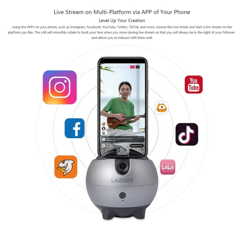 LAIZESKE LA8 Giá Đỡ Điện Thoại Tự Động Theo Dõi 360 Độ Robot Thông Minh Quay Phim, LA8