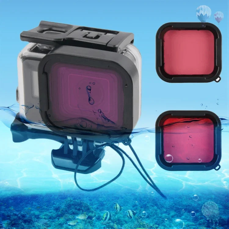 Vỏ bảo vệ chống nước 45m + Ốp lưng cảm ứng cho GoPro HERO MỚI /HERO6 /5, kèm khóa gắn cơ bản & ốc vít & bộ lọc (Tím, Đỏ, Hồng), không cần tháo ống kính, Màn hình cảm ứng + Bộ lọc (Trong suốt)