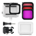 Vỏ bảo vệ chống nước 45m + Ốp lưng cảm ứng cho GoPro HERO MỚI /HERO6 /5, kèm khóa gắn cơ bản & ốc vít & bộ lọc (Tím, Đỏ, Hồng), không cần tháo ống kính, Màn hình cảm ứng + Bộ lọc (Trong suốt)