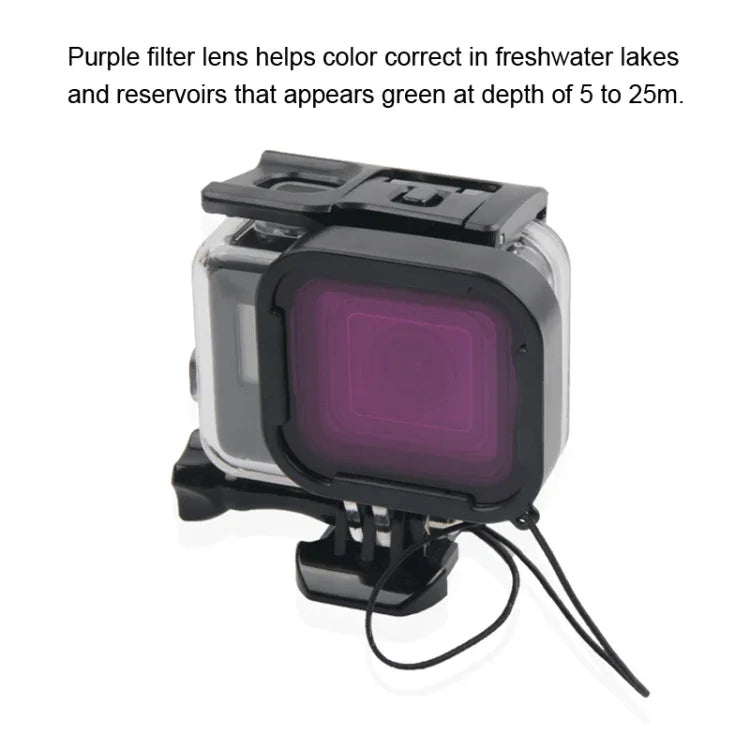 Vỏ bảo vệ chống nước 45m + Ốp lưng cảm ứng cho GoPro HERO MỚI /HERO6 /5, kèm khóa gắn cơ bản & ốc vít & bộ lọc (Tím, Đỏ, Hồng), không cần tháo ống kính, Màn hình cảm ứng + Bộ lọc (Trong suốt)