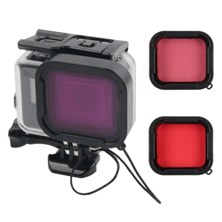 Vỏ bảo vệ chống nước 45m + Ốp lưng cảm ứng cho GoPro HERO MỚI /HERO6 /5, kèm khóa gắn cơ bản & ốc vít & bộ lọc (Tím, Đỏ, Hồng), không cần tháo ống kính, Màn hình cảm ứng + Bộ lọc (Trong suốt)