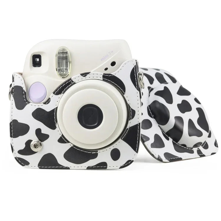 Túi Ốp Da PU Hình Bò Sữa Bao Toàn Thân Máy Ảnh Có Dây Đeo cho FUJIFILM instax mini 7+, Hình Bò Sữa
