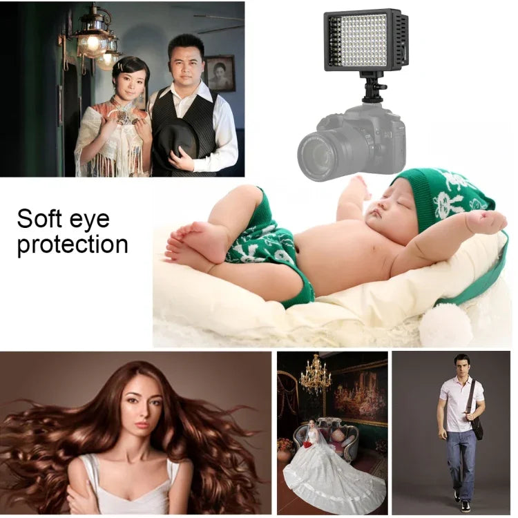 Đèn LED Chiếu Sáng Video Ánh Sáng Trắng HD-160 Gắn Trên Máy Ảnh Cho Canon, Nikon, Máy Ảnh DSLR với 3 Tấm Lọc, HD-160