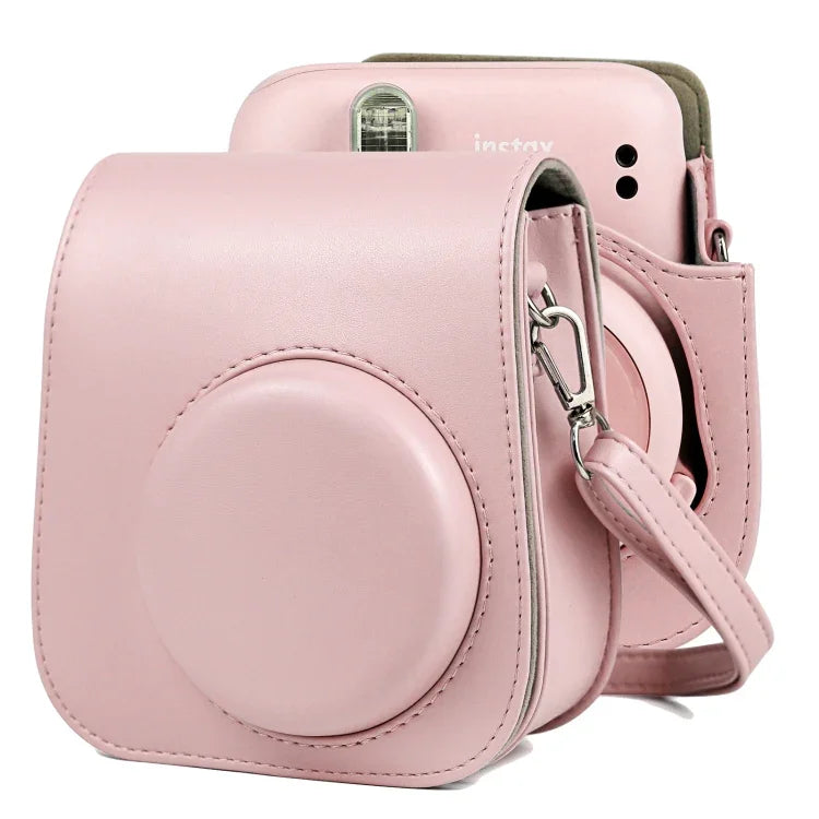 Túi đựng máy ảnh da màu trơn toàn thân có dây đeo cho FUJIFILM Instax mini 11
