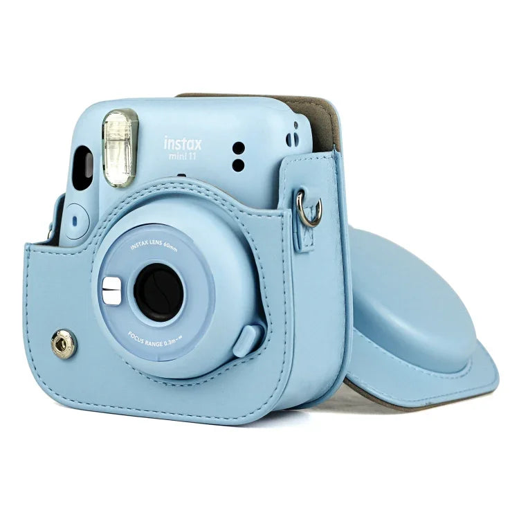Túi đựng máy ảnh da màu trơn toàn thân có dây đeo cho FUJIFILM Instax mini 11
