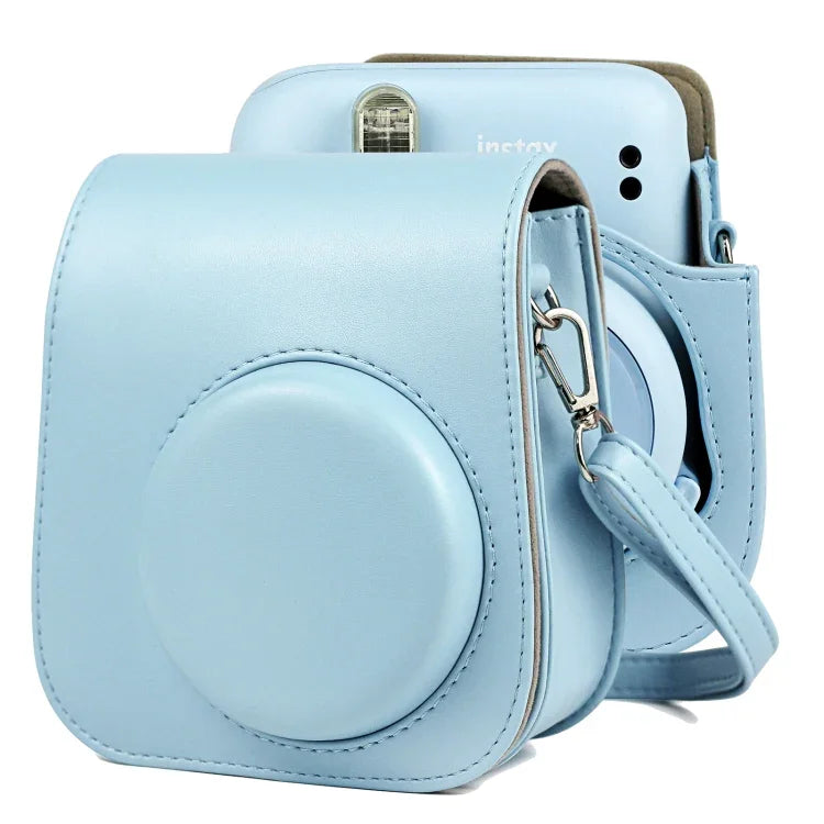 Túi đựng máy ảnh da màu trơn toàn thân có dây đeo cho FUJIFILM Instax mini 11