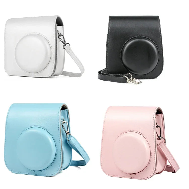 Túi đựng máy ảnh da màu trơn toàn thân có dây đeo cho FUJIFILM Instax mini 11