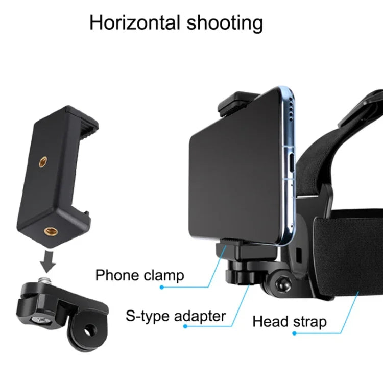 Dây đeo đầu co giãn có kẹp điện thoại & ốc vít & adapter kiểu S cho GoPro HERO10 Black / HERO9 Black /8 /7 /6 /5, Xiaoyi và các máy quay hành động khác, điện thoại thông minh