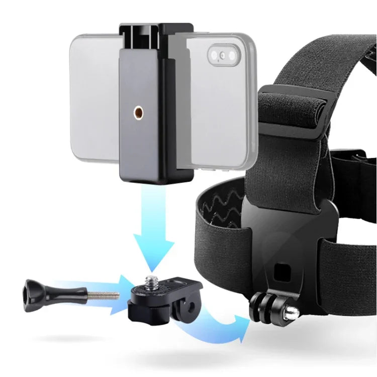 Dây đeo đầu co giãn có kẹp điện thoại & ốc vít & adapter kiểu S cho GoPro HERO10 Black / HERO9 Black /8 /7 /6 /5, Xiaoyi và các máy quay hành động khác, điện thoại thông minh