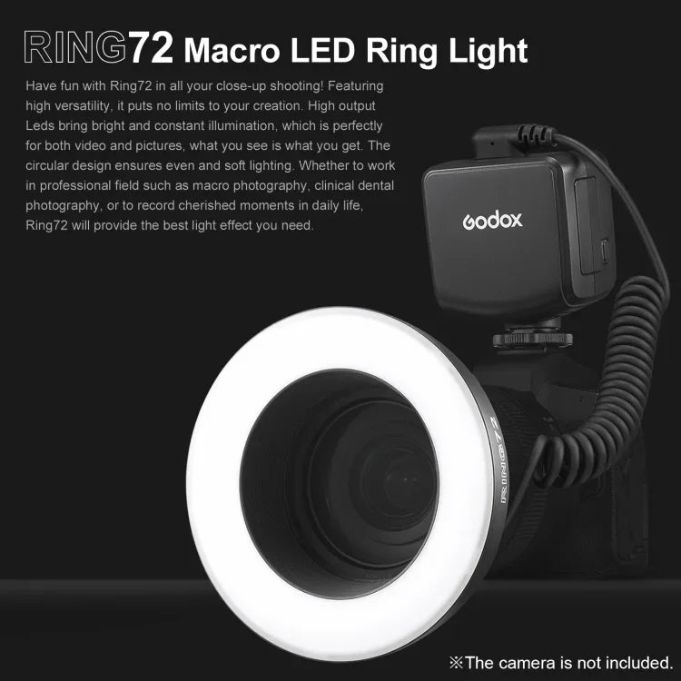 Đèn Flash Macro Vòng Godox Ring72 48 LED với 8 Vòng Chuyển Đổi Kích Thước Khác Nhau, Ring72