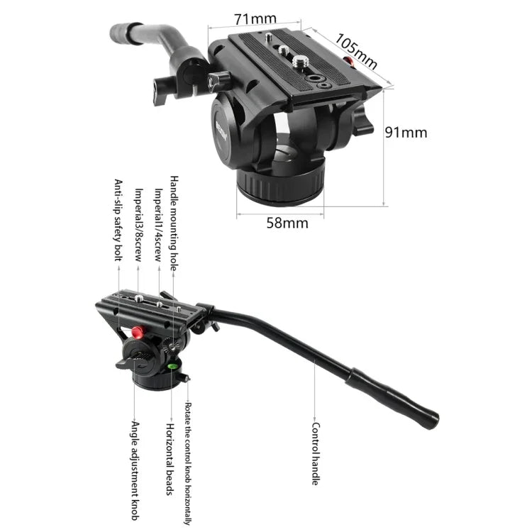 Đầu chân máy hành động kéo trượt chất lỏng panorama 360 độ chịu lực BEXIN VH-105, VH-105