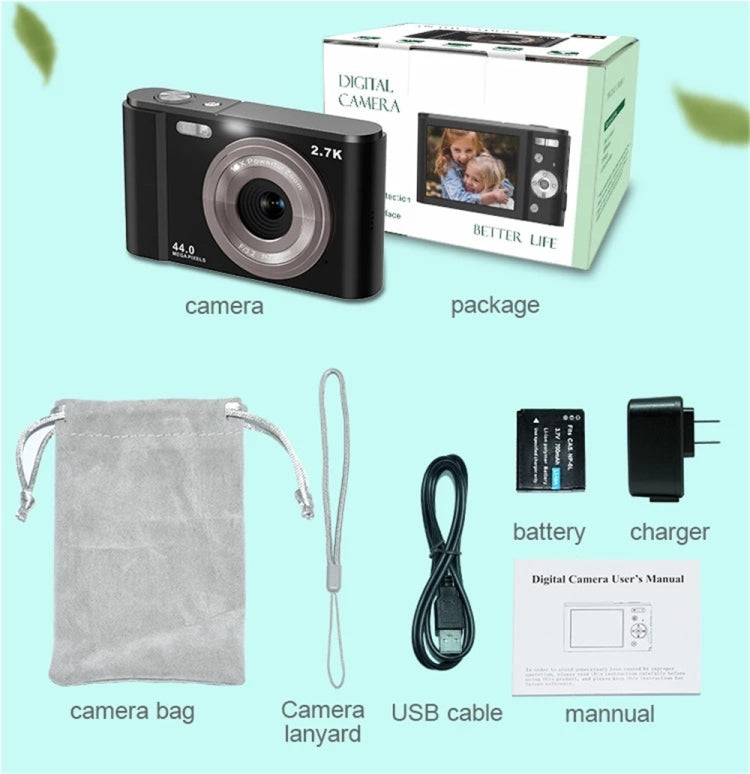 Máy ảnh kỹ thuật số DC302 2.88 inch 44MP 16X Zoom 2.7K Full HD cho trẻ em, phích cắm US, DC302, phích cắm US
