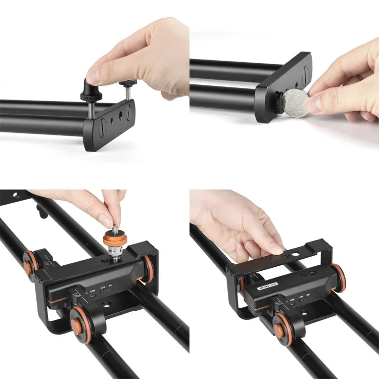 Ray trượt ghép nối hợp kim nhôm 60cm YELANGU L4X-BE YLG1817A + xe kéo bánh xe video 3 bánh cho máy ảnh SLR / máy quay video, ray 60cm L4X-BE + xe kéo