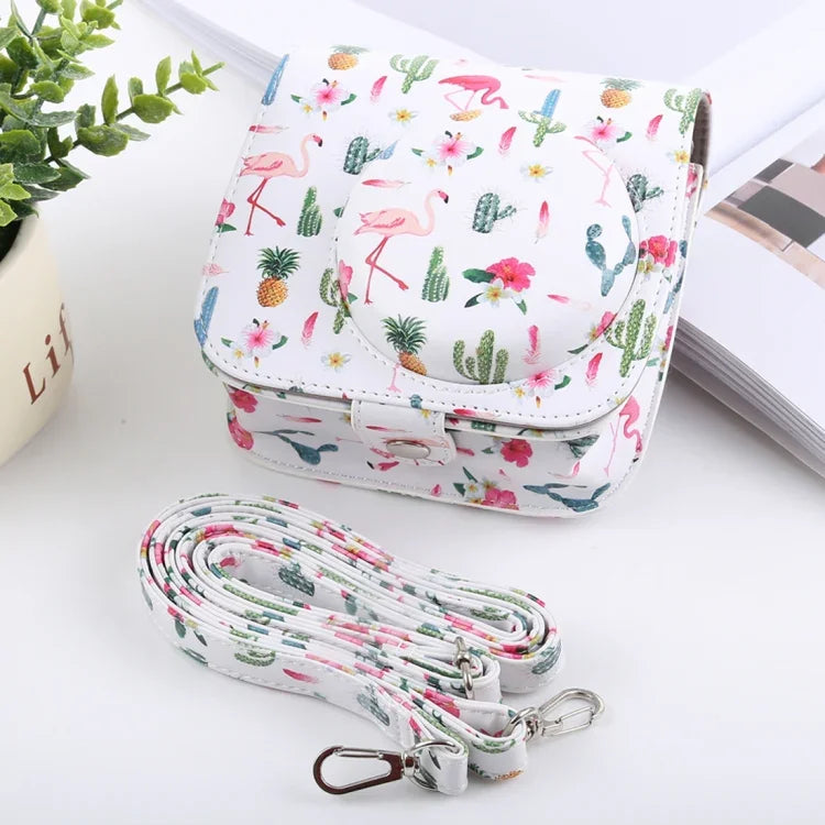 Túi Ốp Da PU Họa Tiết Xương Rồng Hồng Toàn Thân Có Dây Đeo cho FUJIFILM instax mini 9 / mini 8+ / mini 8, Xương Rồng Hồng