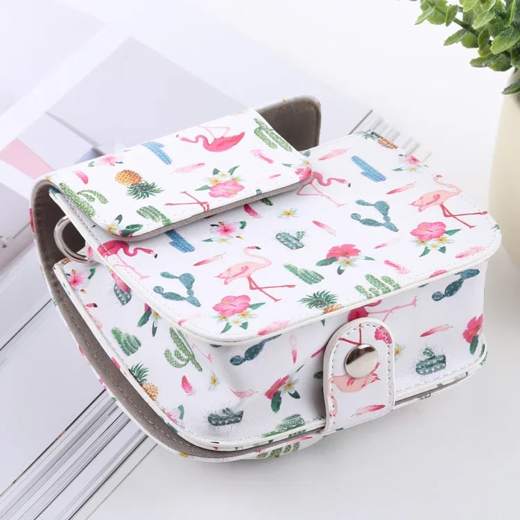 Túi Ốp Da PU Họa Tiết Xương Rồng Hồng Toàn Thân Có Dây Đeo cho FUJIFILM instax mini 9 / mini 8+ / mini 8, Xương Rồng Hồng