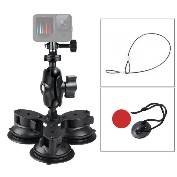 Giá đỡ gắn cốc hút hình tam giác kèm adapter chân máy & dây thép & khóa an toàn, Cốc hút tam giác