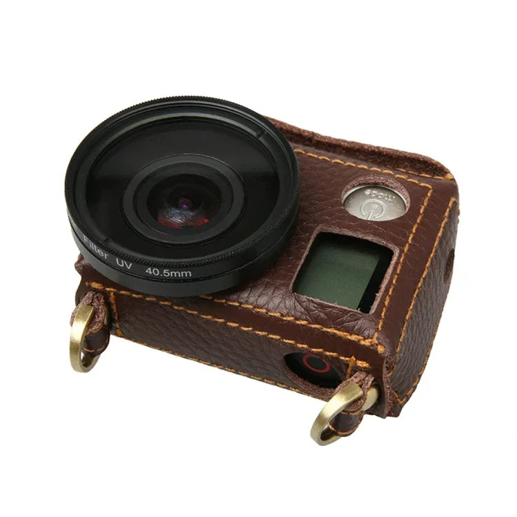 Ốp bảo vệ da thật họa tiết Litchi cho GoPro HERO4 kèm dây đeo, Họa tiết Litchi (Nâu)