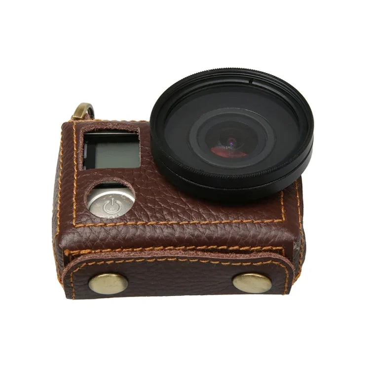 Ốp bảo vệ da thật họa tiết Litchi cho GoPro HERO4 kèm dây đeo, Họa tiết Litchi (Nâu)
