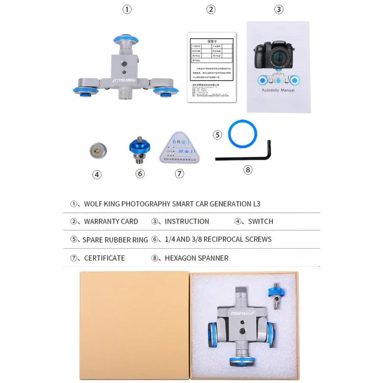 Xe trượt điện bánh xe máy ảnh YELANGU L3 Autodolly, Tải trọng: 6kg, Autodolly L3