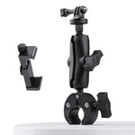 Extended Version 360 Rotation Adjustable Action Camera Bike Motorcycle Handlebar Holder with Phone Clamp, Extended Version with Phone Clamp