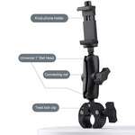 Extended Version 360 Rotation Adjustable Action Camera Bike Motorcycle Handlebar Holder with Phone Clamp, Extended Version with Phone Clamp