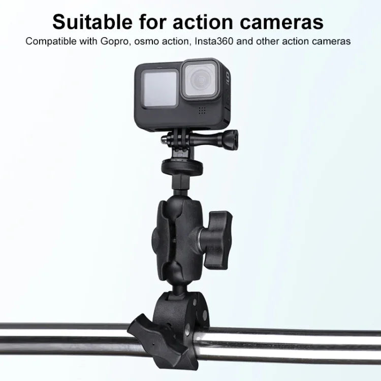 Extended Version 360 Rotation Adjustable Action Camera Bike Motorcycle Handlebar Holder with Phone Clamp, Extended Version with Phone Clamp