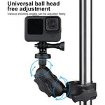 Extended Version 360 Rotation Adjustable Action Camera Bike Motorcycle Handlebar Holder with Phone Clamp, Extended Version with Phone Clamp