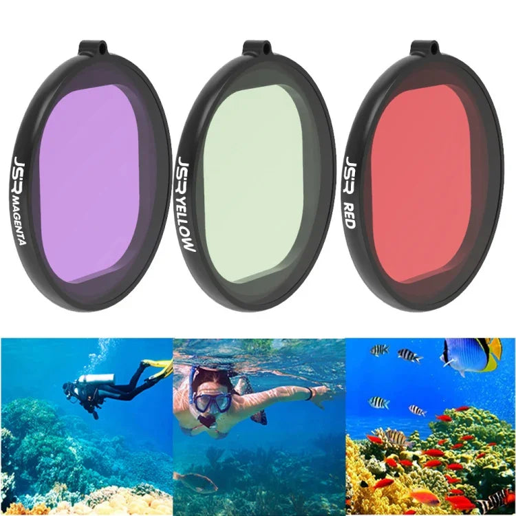 Bộ Lọc Ống Kính Lặn 3 trong 1 Màu Đỏ + Vàng + Tím Vỏ Tròn JSR cho GoPro HERO8 Black, Bộ Lọc Màu 3 trong 1