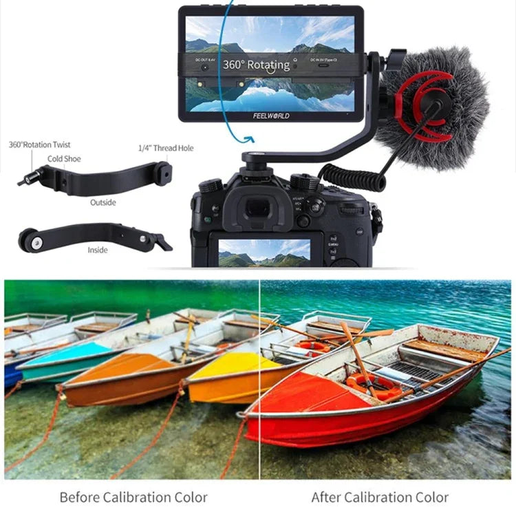 Màn hình trường quay DSLR cảm ứng 6 inch FEELWORLD F5 Pro V4, 3D LUT, 4K HDMI vào ra, tay nghiêng, F5 Pro V4