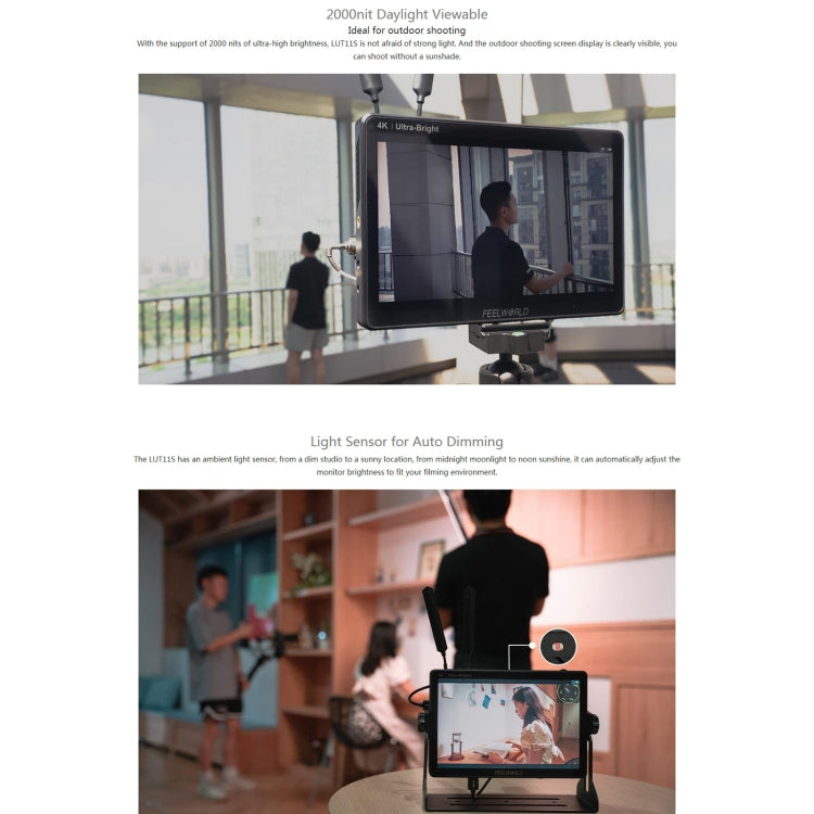 Màn hình trường quay DSLR cảm ứng siêu sáng 10.1 inch 2000nit FEELWORLD LUT11S, 3G-SDI 4K HDMI vào ra 1920 x 1200 IPS Panel, LUT11S