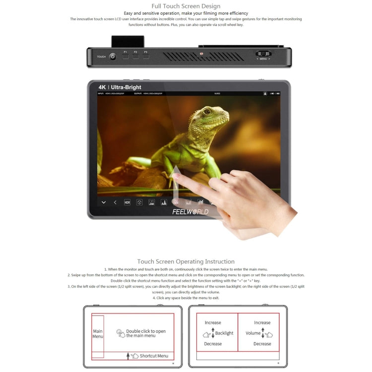 Màn hình trường quay DSLR cảm ứng siêu sáng 10.1 inch 2000nit FEELWORLD LUT11S, 3G-SDI 4K HDMI vào ra 1920 x 1200 IPS Panel, LUT11S