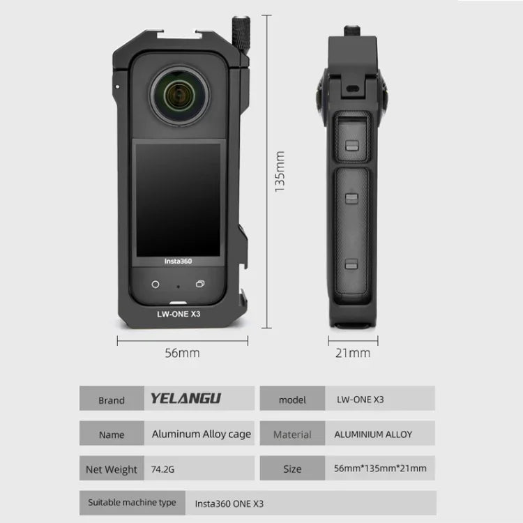 Vỏ khung mở rộng kim loại cho Insta360 X3 YELANGU LW-ONE X3, LW-ONE X3