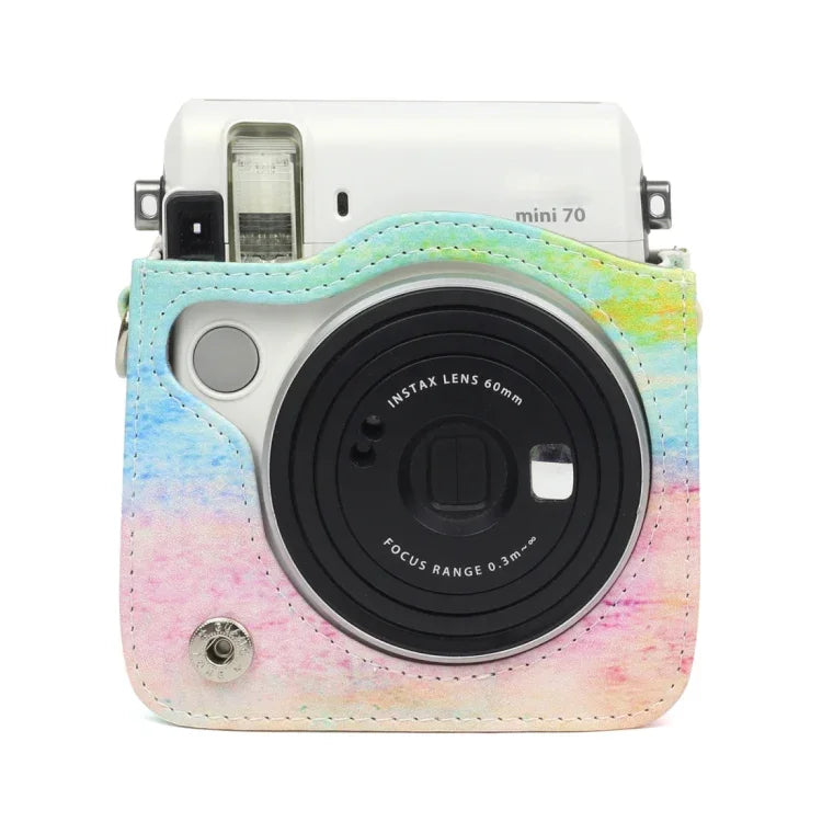 Túi đựng máy ảnh bảo vệ bằng da PU họa tiết tranh sơn dầu cầu vồng cho máy ảnh FUJIFILM Instax Mini70, Tranh sơn dầu cầu vồng