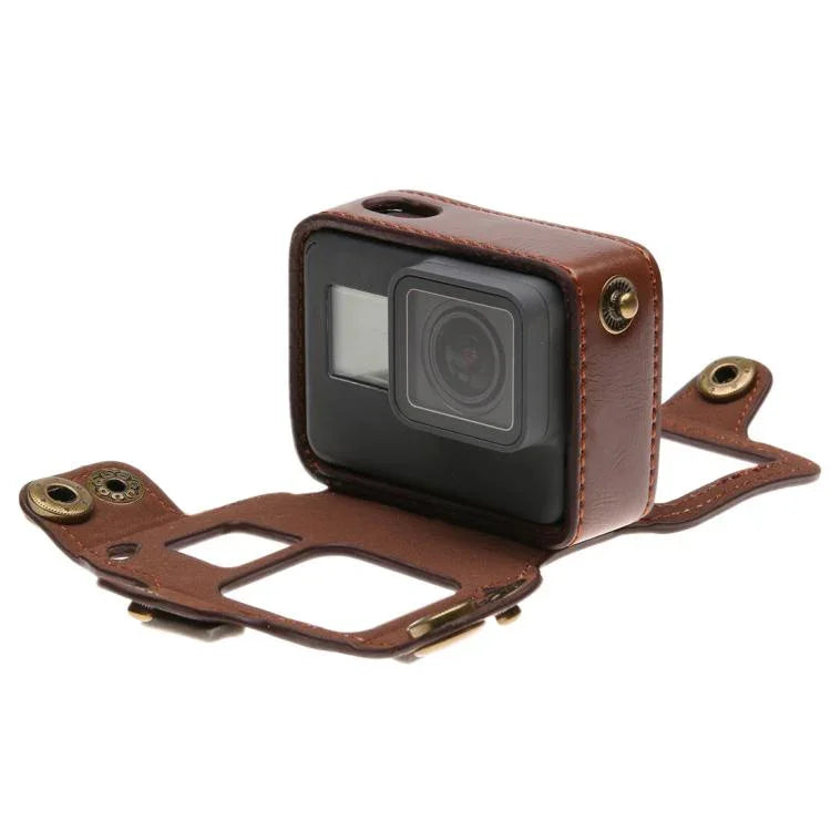 Vỏ da PU cho GoPro HERO7 Black /6 /5 kèm dây đeo cổ & nút bấm, Da PU (Nâu), Da PU (Cà phê), Da PU (Đen)