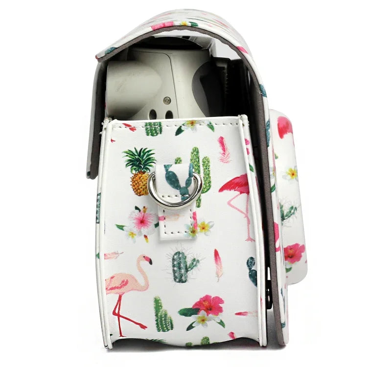 Túi đựng máy ảnh bảo vệ bằng da PU họa tiết xương rồng hồng hạc cho máy ảnh FUJIFILM Instax Mini 7S / 7C, Hồng hạc xương rồng