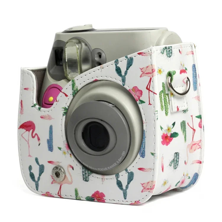 Túi đựng máy ảnh bảo vệ bằng da PU họa tiết xương rồng hồng hạc cho máy ảnh FUJIFILM Instax Mini 7S / 7C, Hồng hạc xương rồng