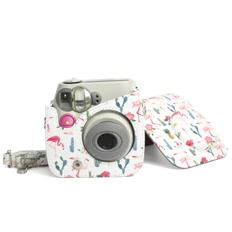 Túi đựng máy ảnh bảo vệ bằng da PU họa tiết xương rồng hồng hạc cho máy ảnh FUJIFILM Instax Mini 7S / 7C, Hồng hạc xương rồng